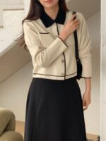 [Premium] Contrast Collar Wool Cardigan - Image 9