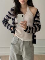 [Premium] Multi-Striped V-Neck Cardigan - Image 2