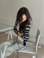 [Premium] Multi-Striped V-Neck Cardigan - Image 7