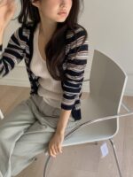 [Premium] Multi-Striped V-Neck Cardigan - Image 10
